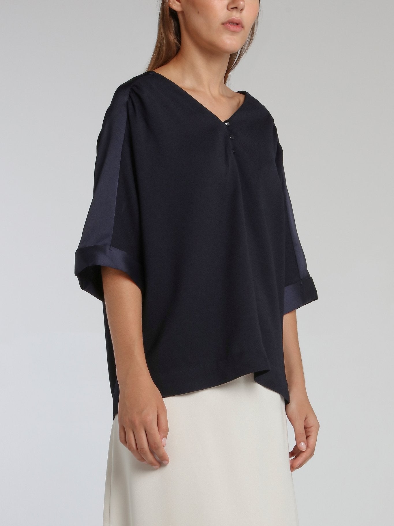 Vernon Navy Satin Trapeze Top