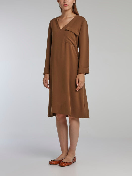 Leandra Brown Crepe Shift Dress