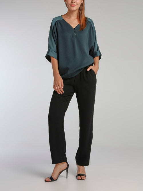 Lizzi Black Crepe Straight Pants