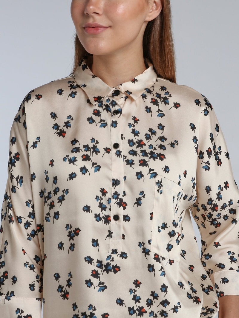 Victori White Leaf Print Shirt