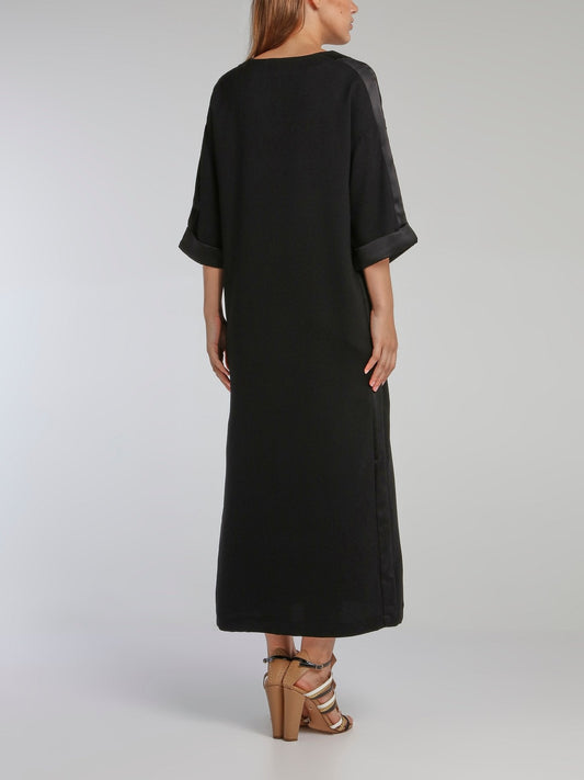 Virginie Black Crepe Satin Midi Dress