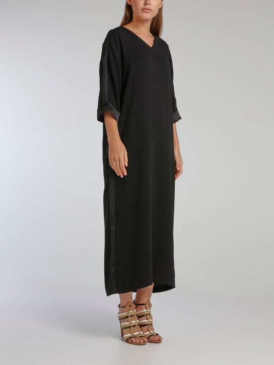 Virginie Black Crepe Satin Midi Dress