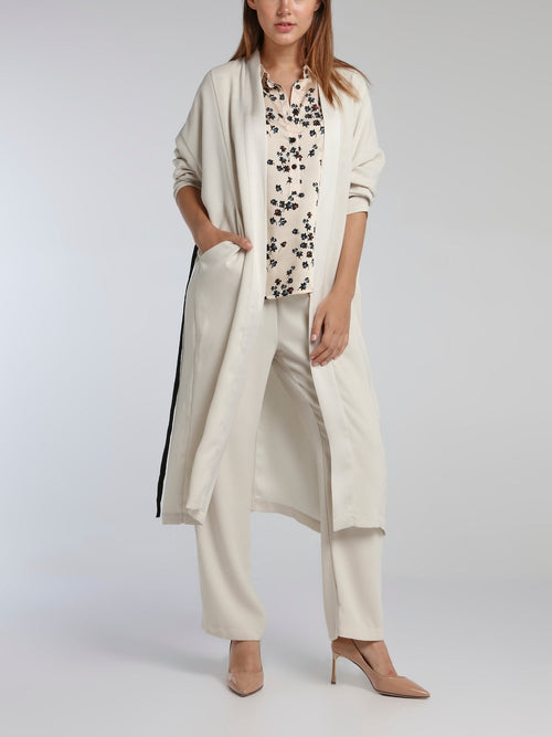 Viva White Crepe Long Coat