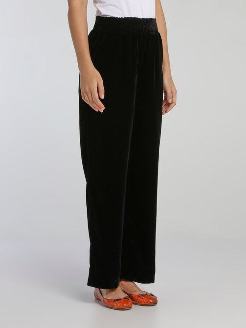 Wally Black Velvet Fluid Pants