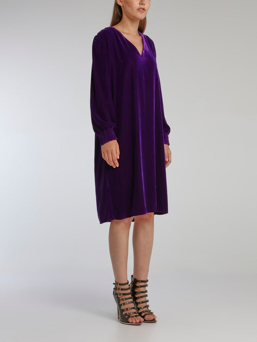 Warrior Purple V-Neck Straight Dress