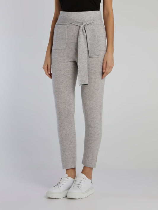 Babo Grey Tie Front Knit Pants