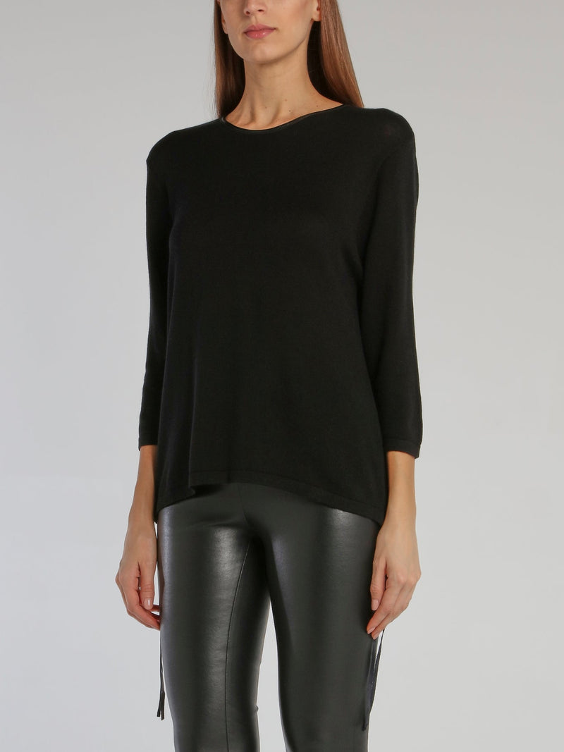 Black Leather Panel Pullover