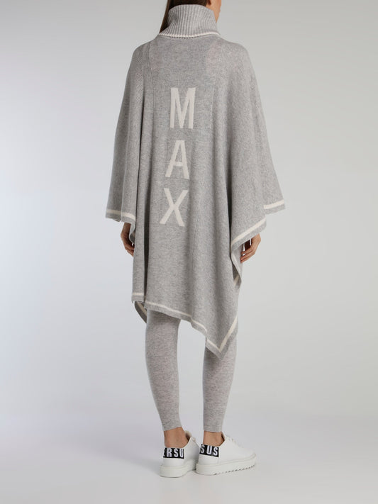 Grey Ribbed Cowl Neck Poncho