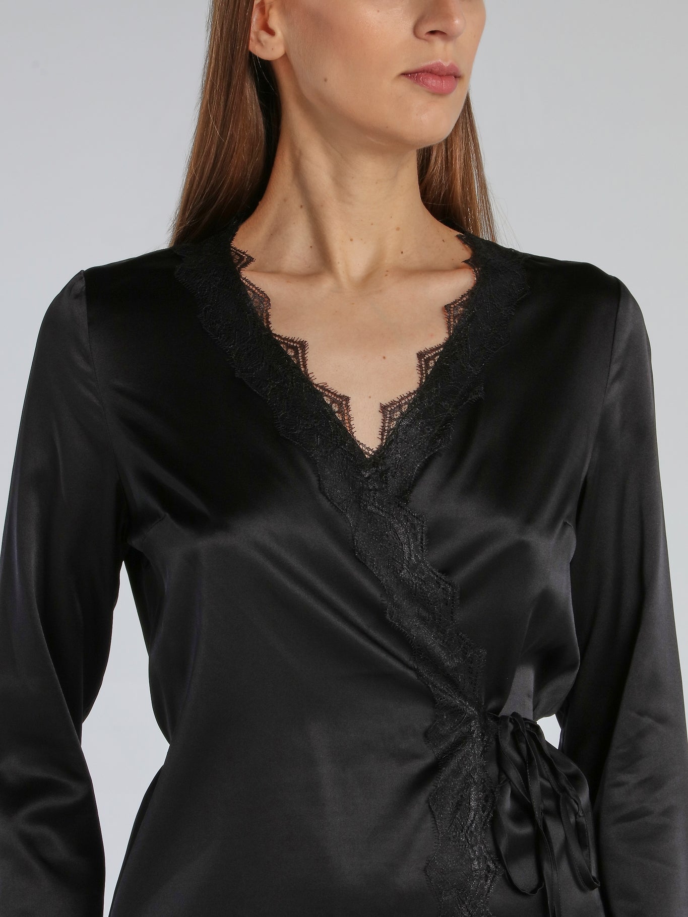 Black Lace Trim Wrap Top