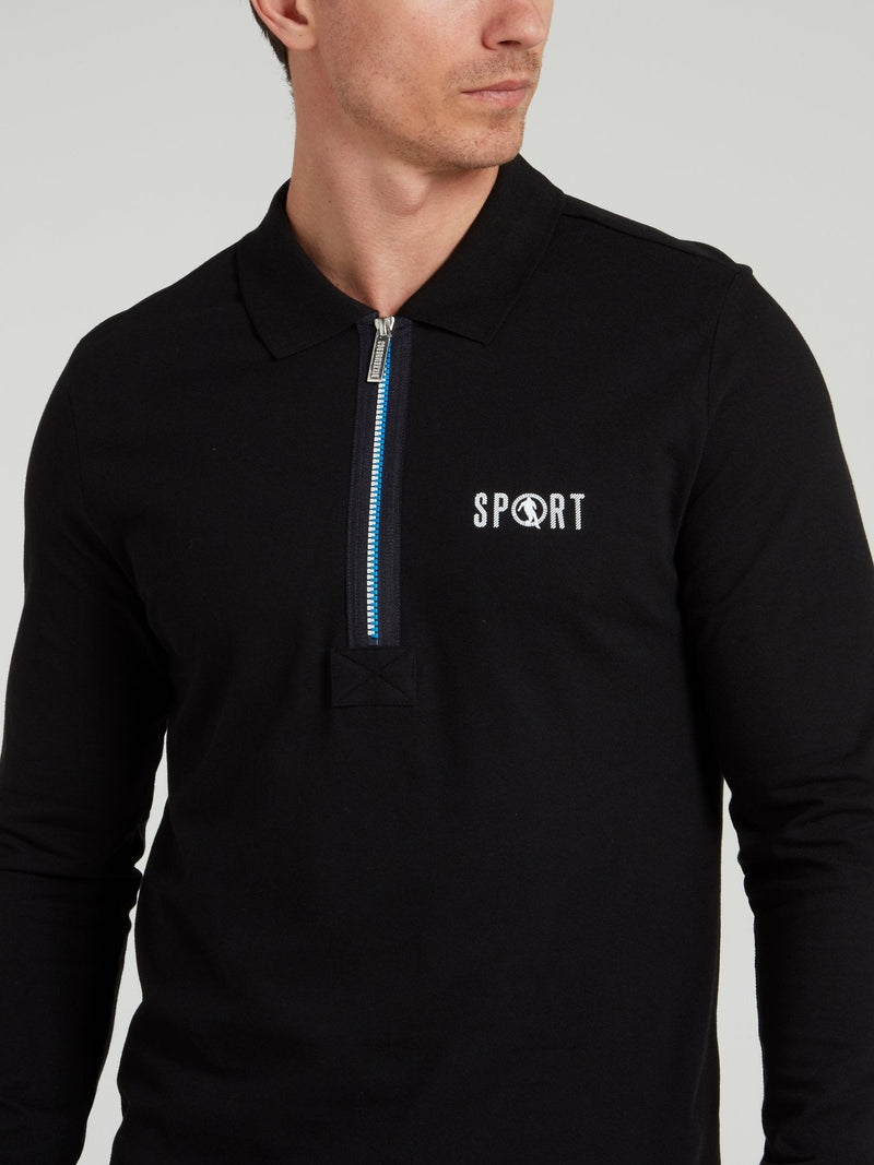 Black Zip Up Long Sleeve Polo Shirt