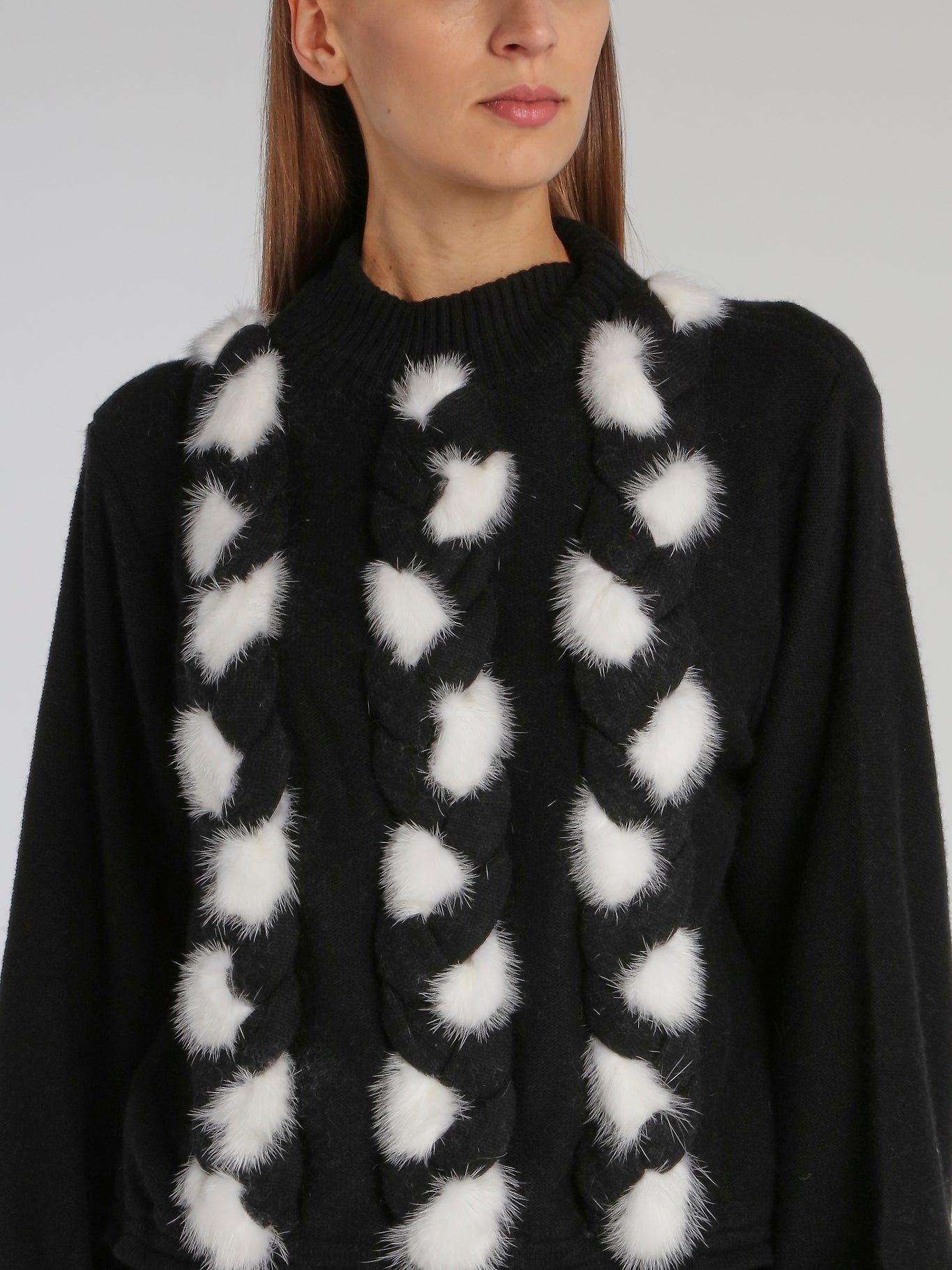 Black Fur Detail Ribbed Jumper