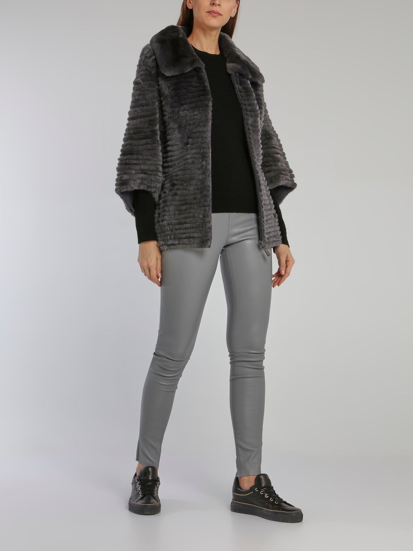 Grey Stretch Leather Leggings