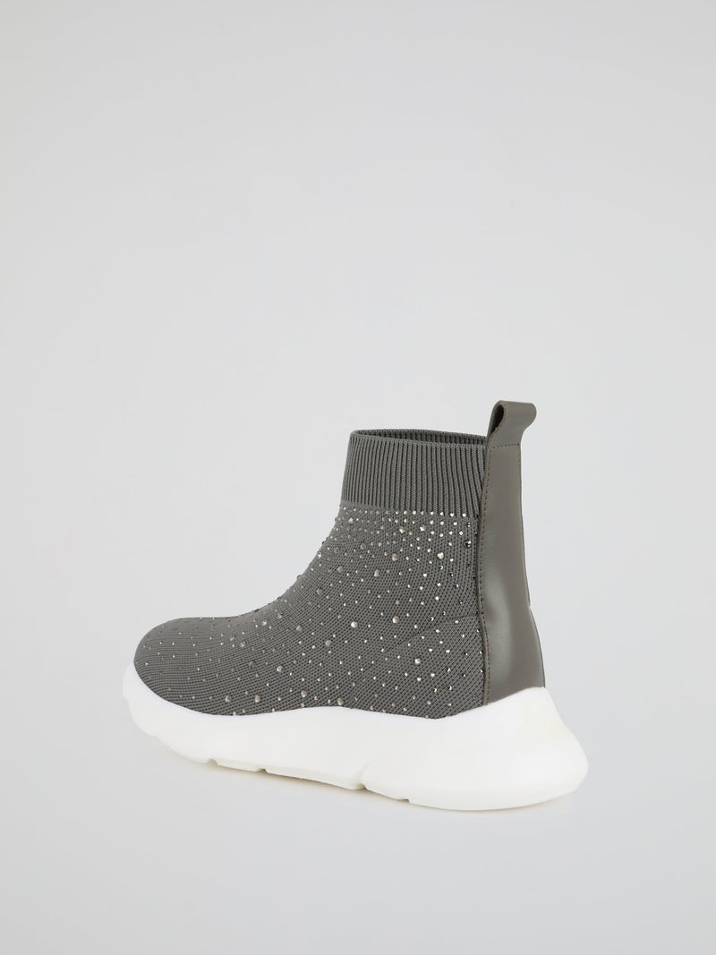 Grey Multi-Stud Sock Runner Sneakers