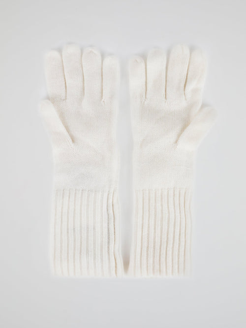 White Mink Fur Pom Pom Gloves