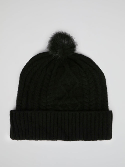 Black Vison Fur Pom Pom Bonnet