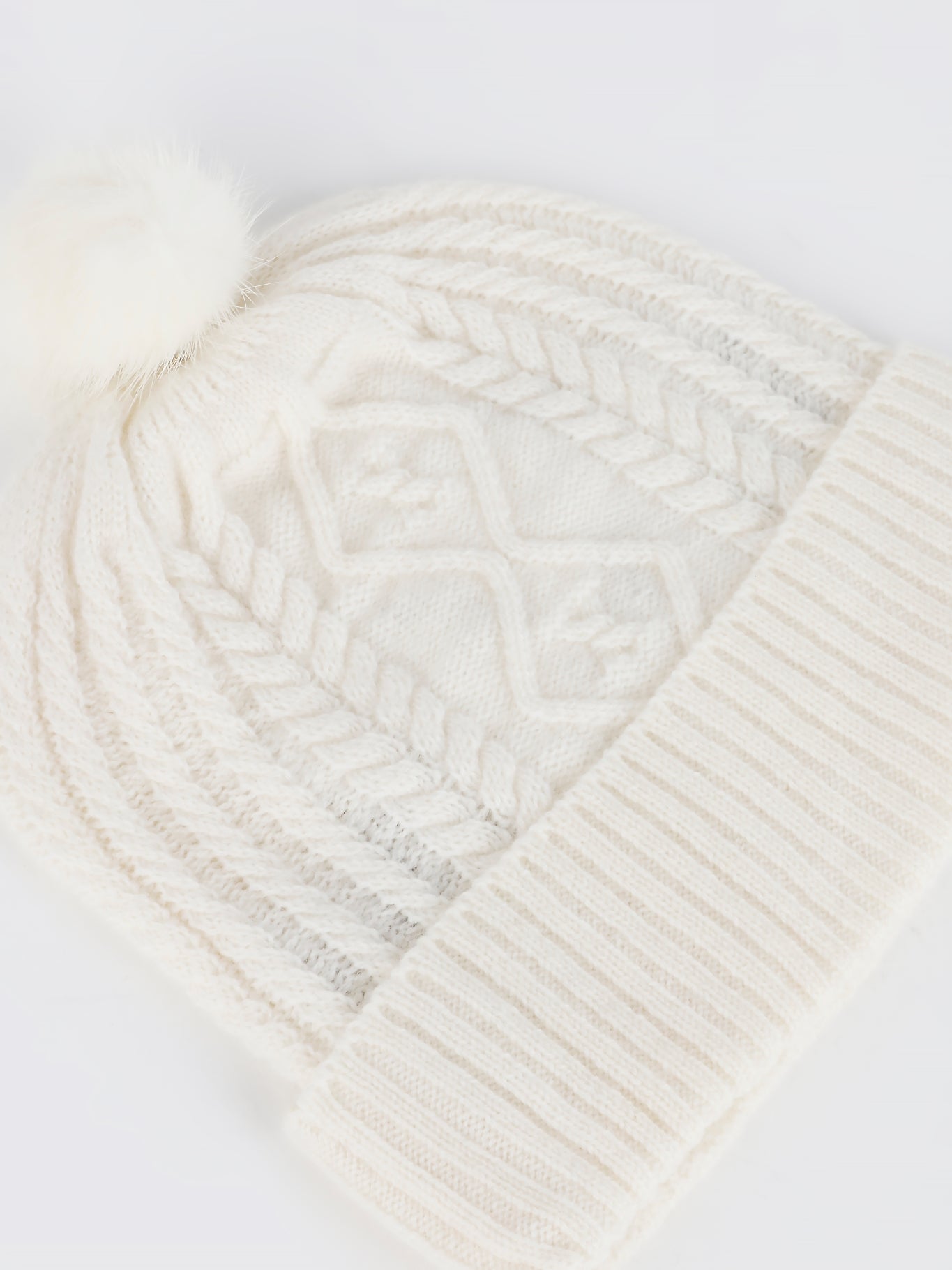 White Vison Fur Pom Pom Bonnet