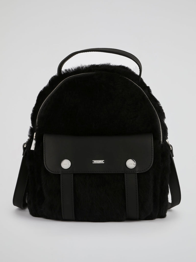 Black Wool Mini Backpack