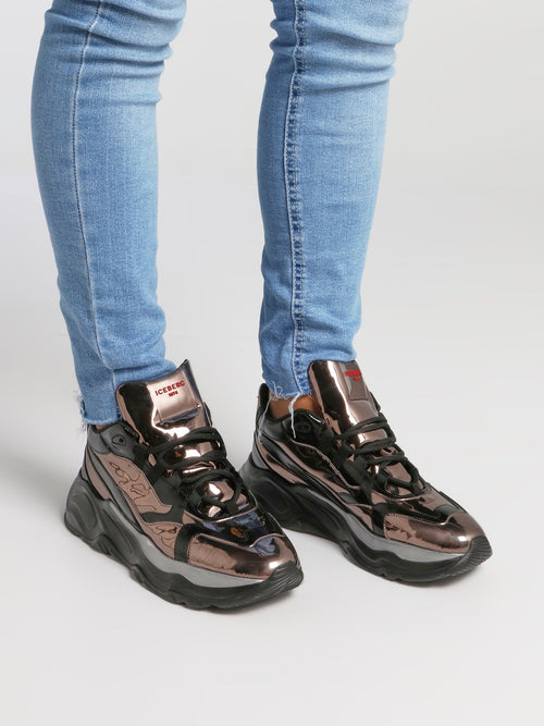 Metallic Leather  Platform Sneakers