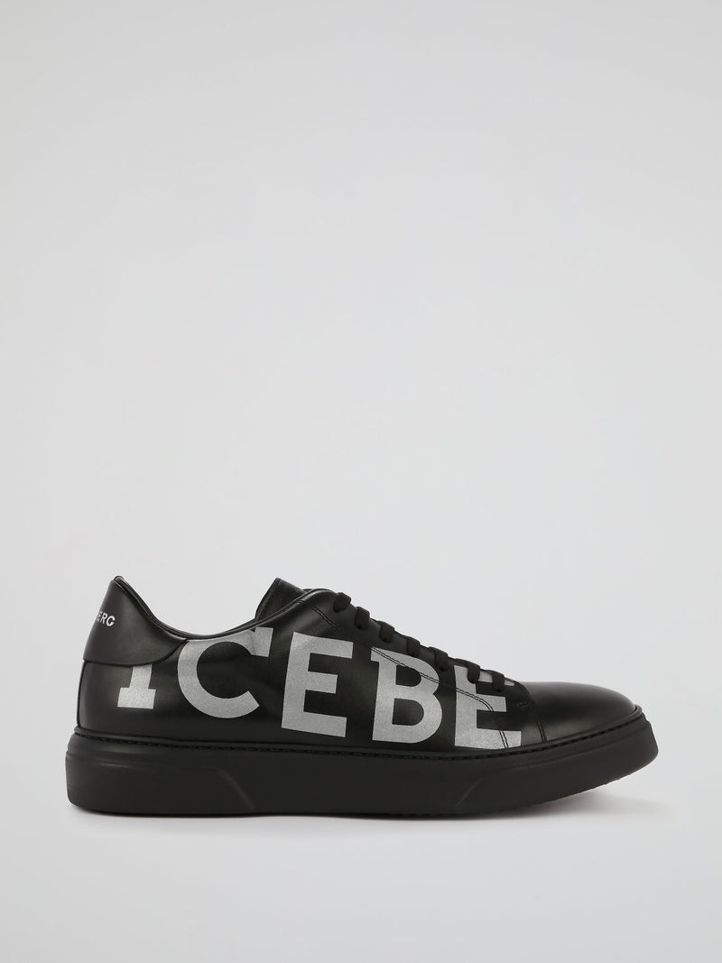 Black Logo Leather Trainers