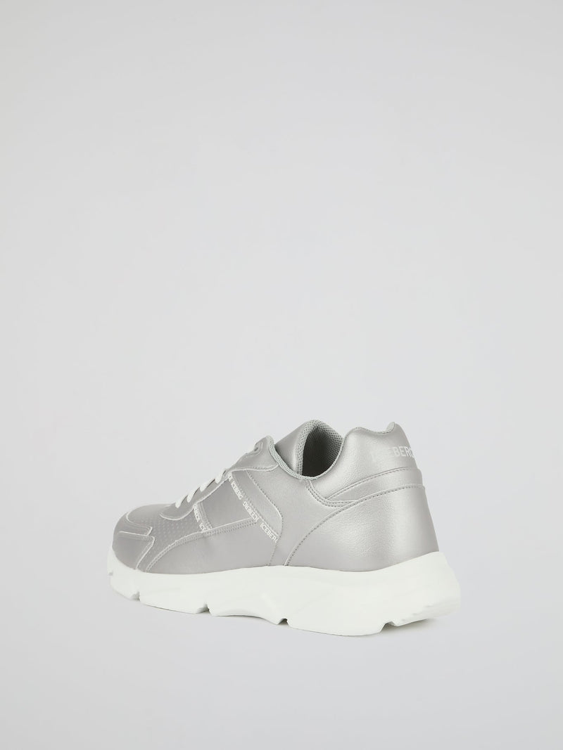 Silver Perforated Leather Sneakers