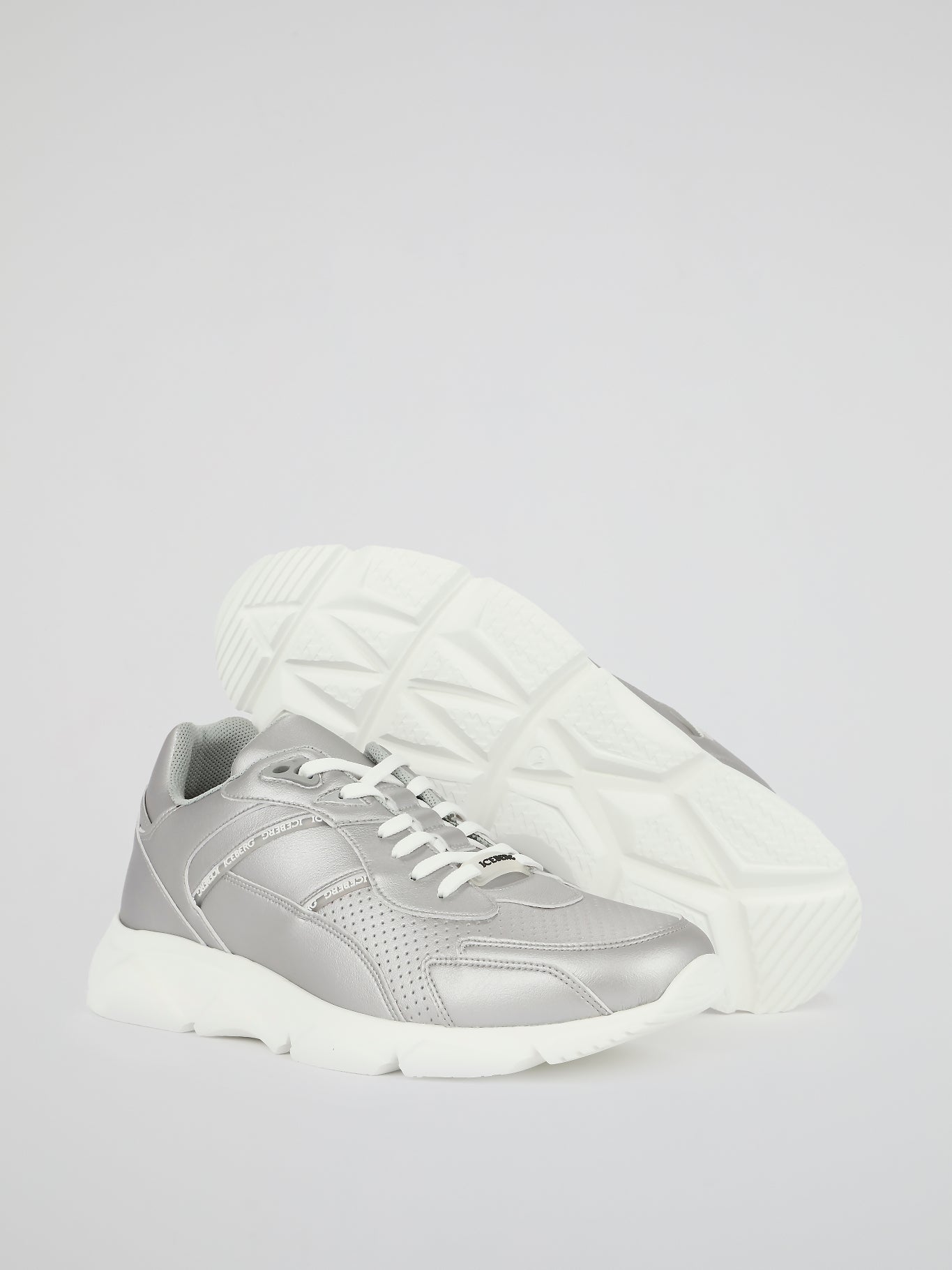 Silver Perforated Leather Sneakers