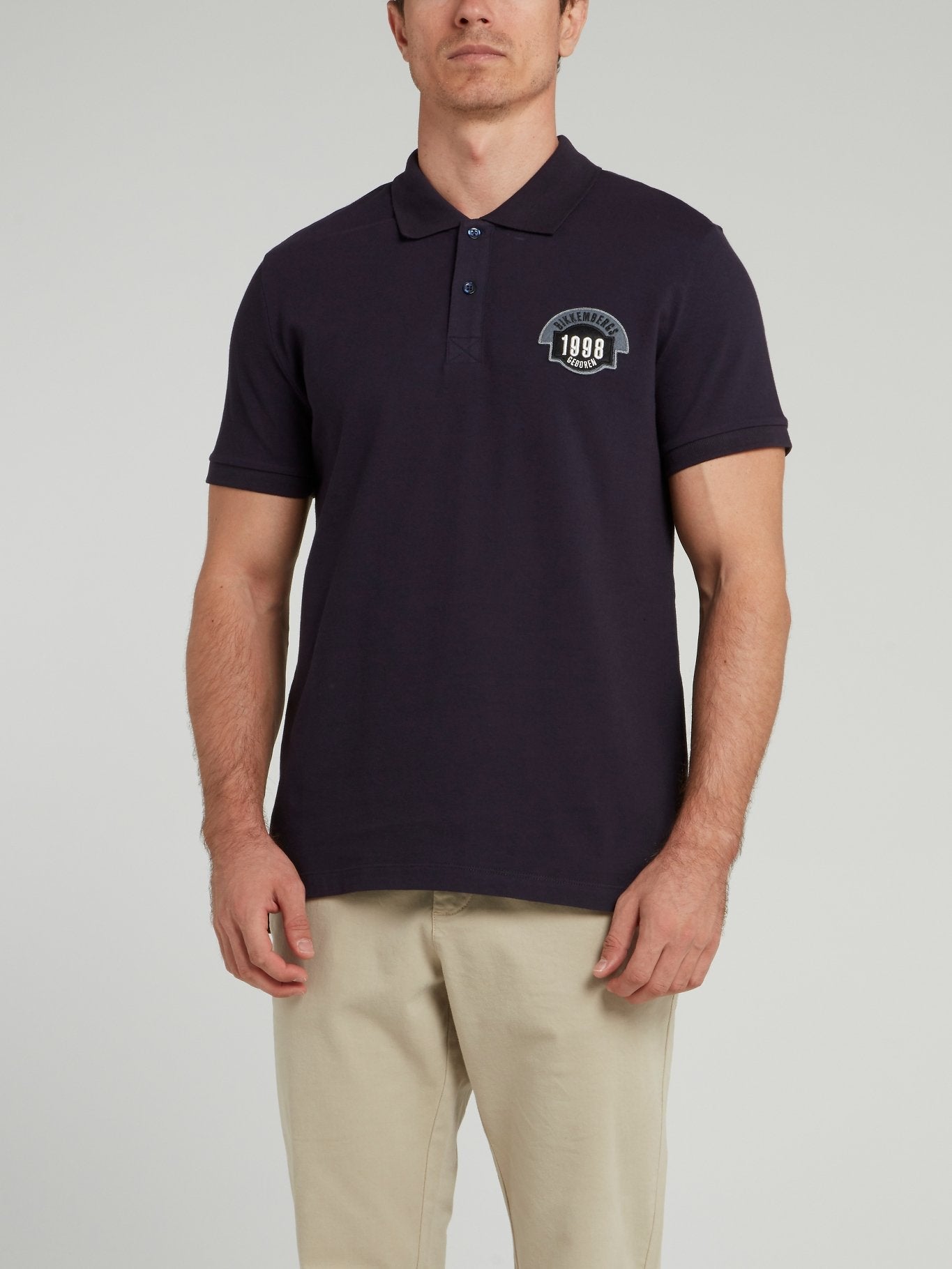 Navy Appliquéd Knitted Polo Shirt