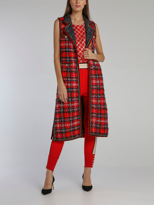 Red Check Tweed Long Coat