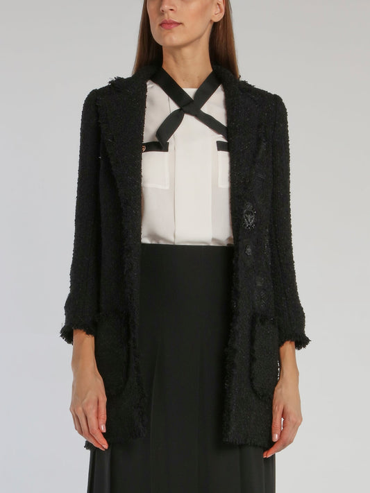 Black Appliquéd Frayed Jacket