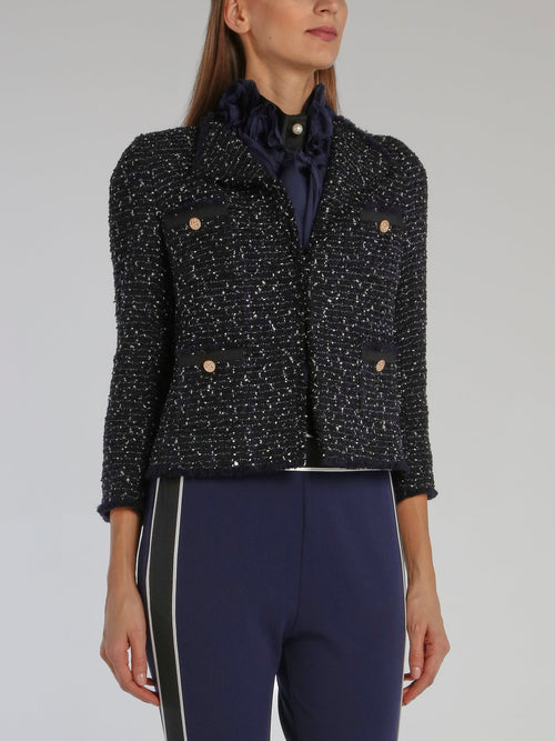 Navy Frayed Tweed Jacket