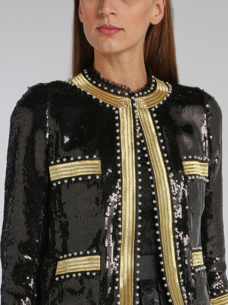 Black Paillette Embroidered Blazer