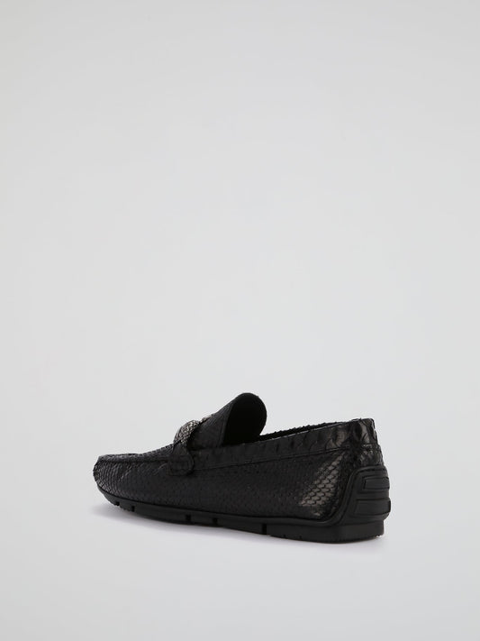 Black Reptilian Buckle Loafers