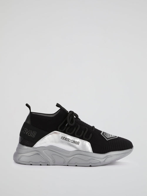 Black Mesh Panel Contrast Sneakers