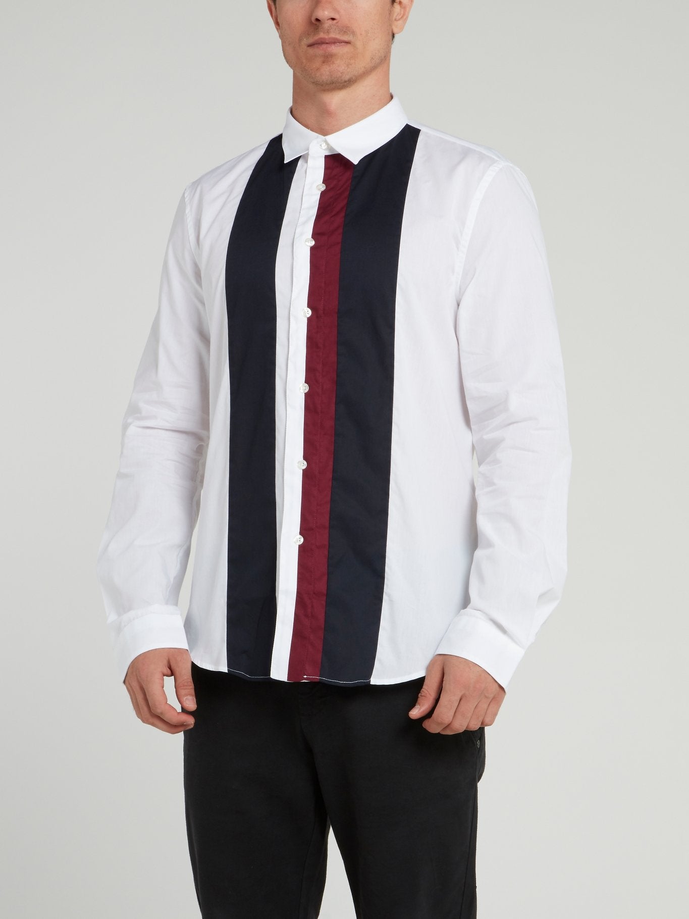 White Stripe Panel Button Up Shirt