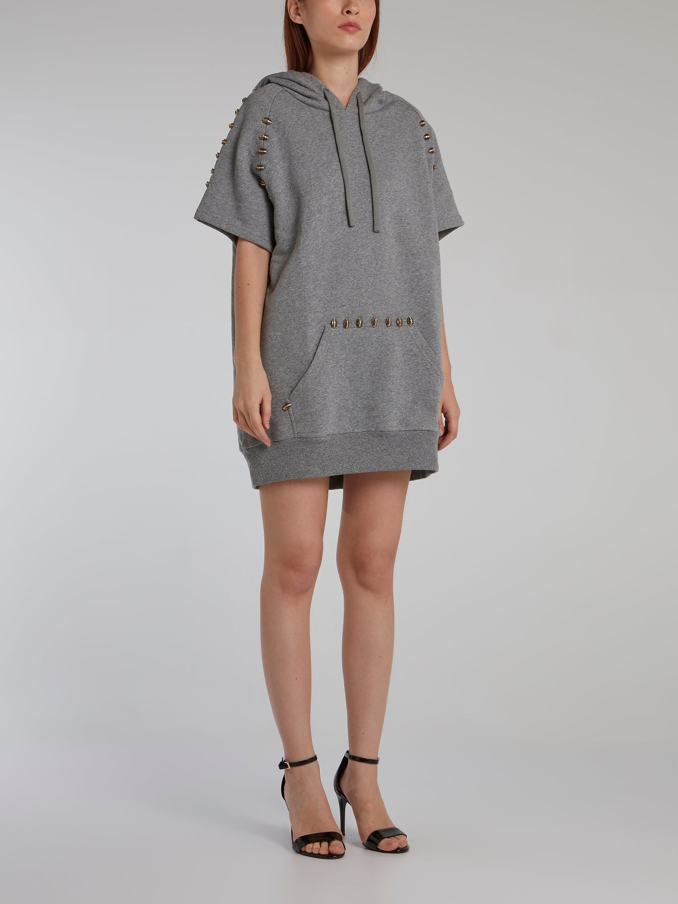 Grey Embellished Hoodie Dress