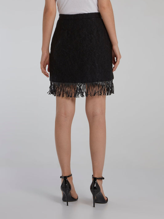 Black Fringe Detail Mini Skirt