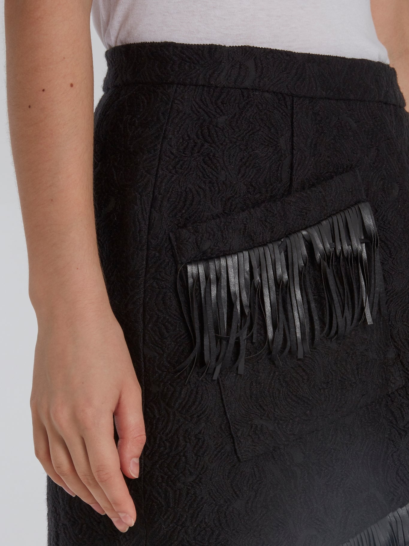 Black Fringe Detail Mini Skirt