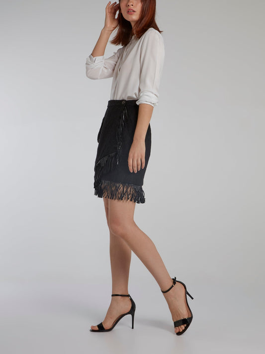 Black Fringe Detail Mini Skirt