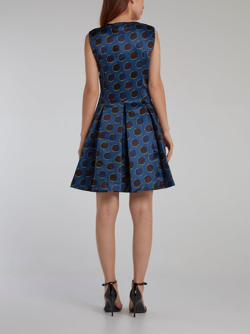 Navy Polka Dot Box Pleated Dress