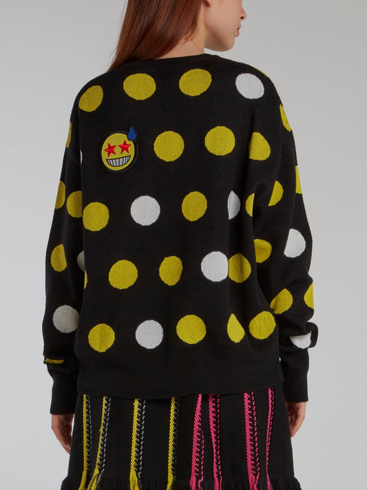 Smiley Embroidered V-Neck Pullover