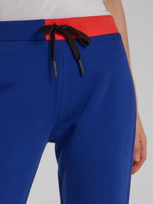 Blue Colour Block Waist Drawstring Pants