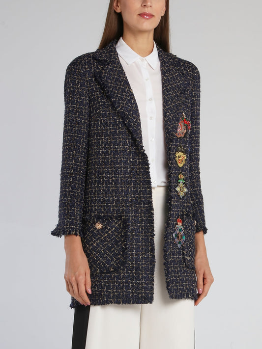Navy Patched Long Blazer