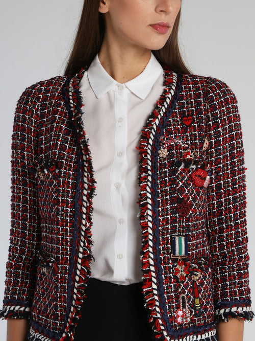 Appliquéd Check Tweed Jacket