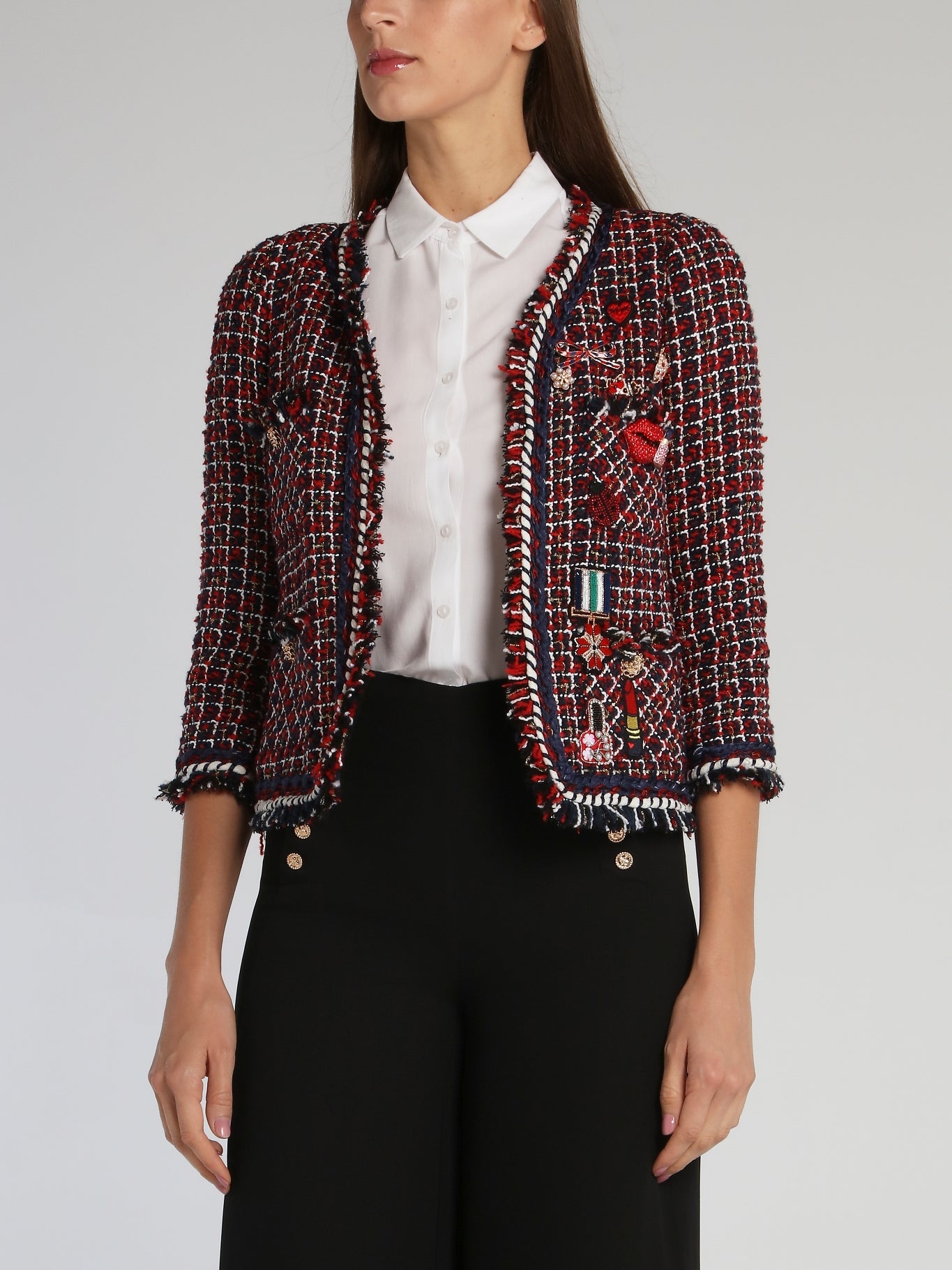 Appliquéd Check Tweed Jacket