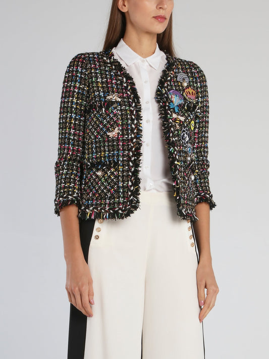 Patched Frayed Tweed Jacket