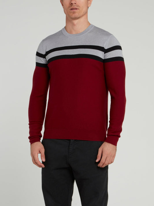 Burgundy Striped Knitted Sweater