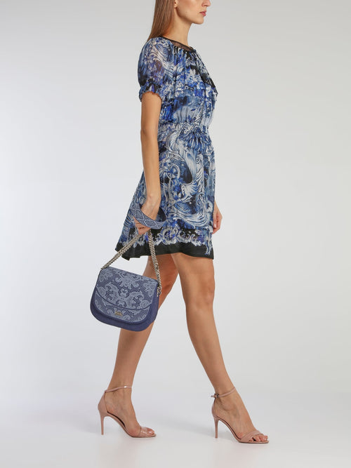 Blue Big Dafne Lace Shoulder Bag