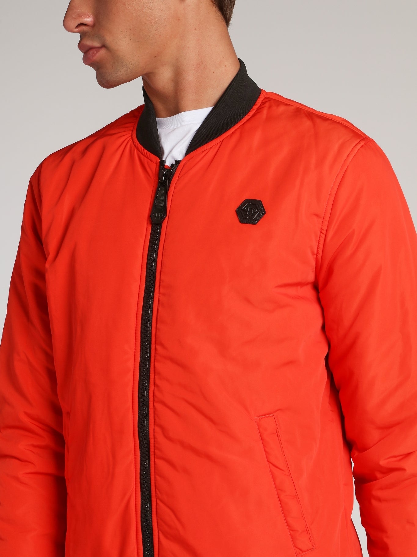 Orange Zip Through Bomber Jacket