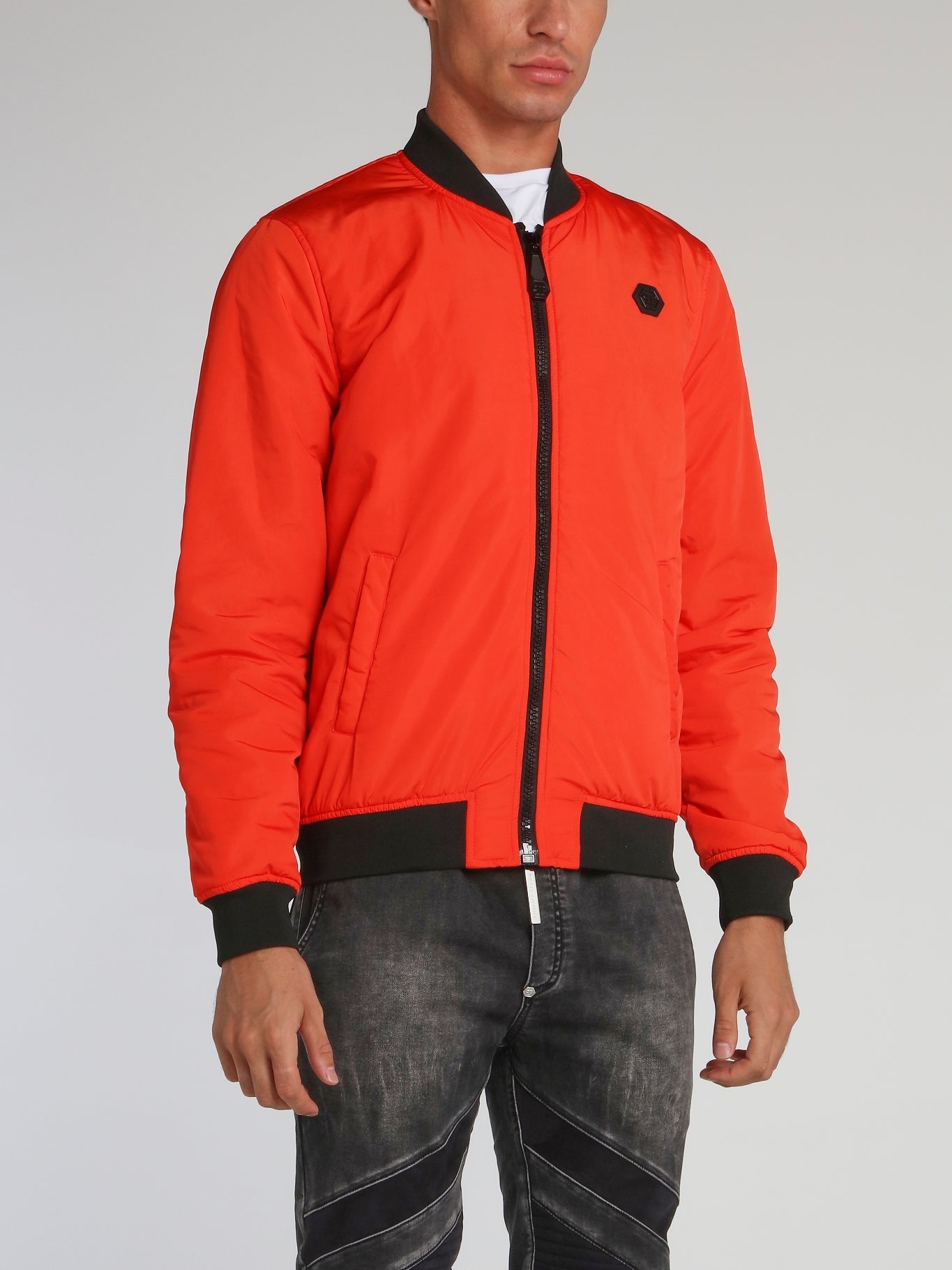 Orange Zip Through Bomber Jacket