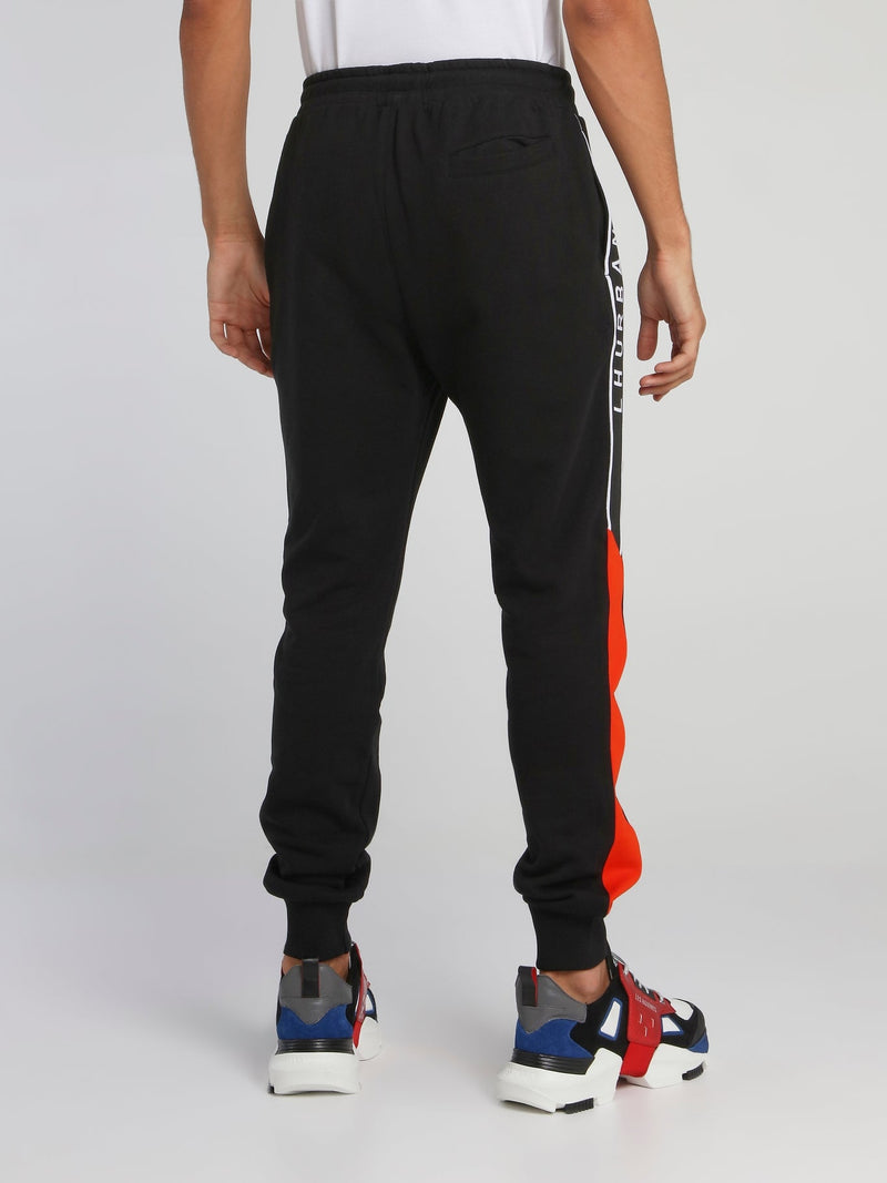 Black Logo Rib Jogger Pants