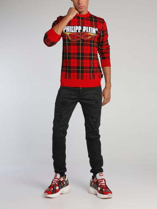 Red Check Knit Pullover